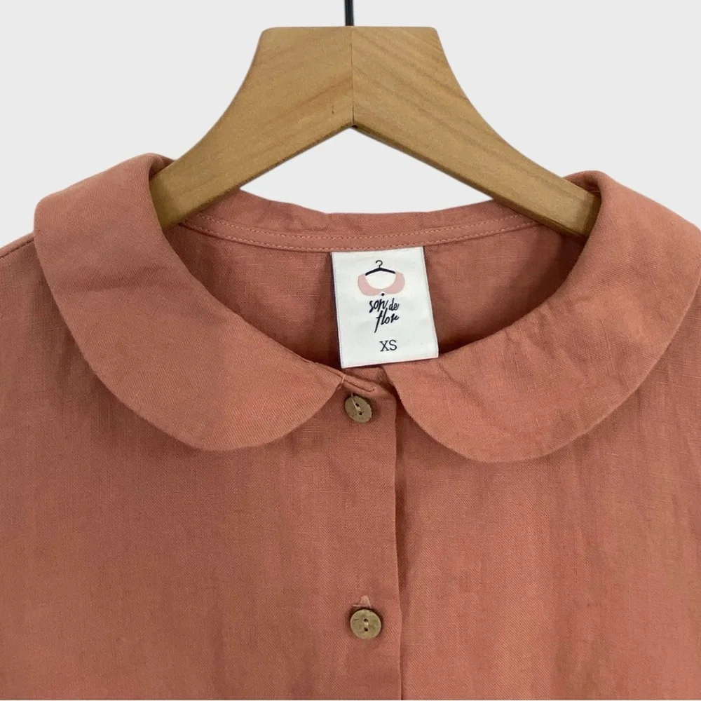 Son de Flor Vintage Pink Linen Classic Mini Dress Size XS - Picture 6 of 11